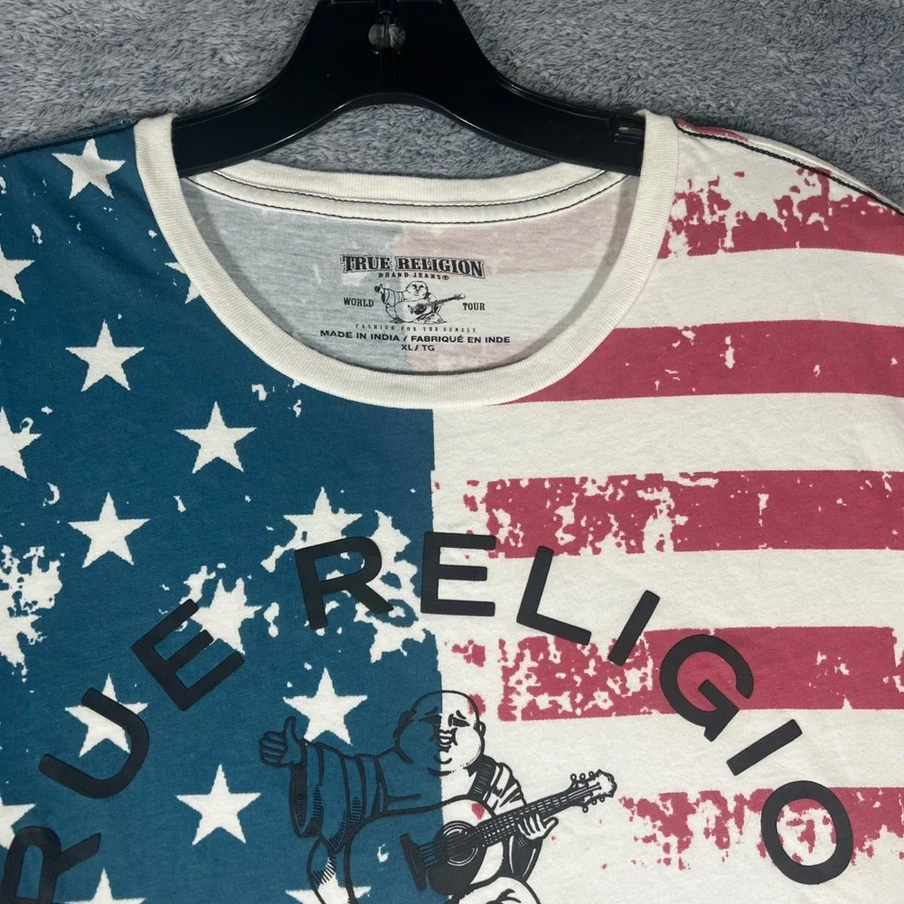 True Religion Mens American Flag Buddha Brand T-Shirt‎ XL Stars Stripes